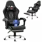 COLAMY Gaming Stuhl, Computer Stuhl mit Fußstütze und Lendenwirbelstütze, höhenverstellbarer Gaming Chair mit 360°-Drehsitz und Kopfstütze, Video Gamer PC Stuhl, Ergonomische hohe Rückenlehne, Schwarz
