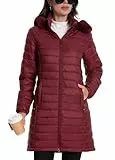 ATLASLAVA Damen Winterjacke Lang Wintermantel Steppjacke Übergangsjacke Daunenjacke Wasserdicht Warm Leichte Kapuze Frauen Winter Mantel Outdoor Weinrot L