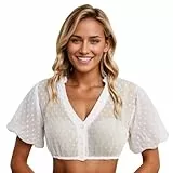 Generisch Damen Dirndlbluse Elegante Ballonärmel Dirndl Bluse V-Ausschnitt Lochstickerei Trachtenbluse