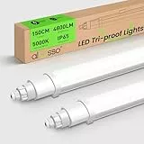 ALUSSO LED Feuchtraumleuchte 150CM, 48W 4800LM LED Röhre, Neutralweiß 5000K Werkstattlampe, IP65 Wasserfest Deckenleuchte für Garage, Keller, Werkstatt, Feuchtraum, Bad, Büro, Warenhaus, 2er Pack