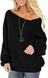 Ranphee Schwarzer Damen Pullover Herbst Baumwolle Oversized Sweatshirts ohne Kapuze Elegante Langarm Warme Schulterfreie Fledermaus Oberteile Sweatpullover