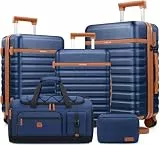 UKEIN Gepäck-Set, 3-teilig, Handgepäck, 50,8 cm, mit Spinnrollen, Polycarbonat, Hartschalenkoffer-Set mit TSA-Schloss, robuster Handgepäckkoffer mit Reiserucksack für Herren, Blau, 5 piece set