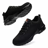DYKHMILY Arbeitsschuhe Damen Bequeme Sicherheitsschuhe Leichte Schutzschuhe Luftkissen Arbeitsschuhe Sommer Handwerkschuhe mit Stahlkappe Sportlich Dämpfung Atmungsaktiv(Schwarz,41EU)