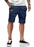 JMIERR Kurze Hosen Herren Shorts Herren Sommer Chino Baumwolle Elastische Taille mit Taschen Blau L