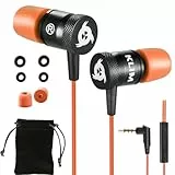 KLIM Fusion Kopfhörer in Ears mit Kabel - Langlebig - Innovativ In-Ear Ohrhörer mit Memory Foam 3.5 mm Jack - Sport Gaming In Ear Kopfhörer - Orange
