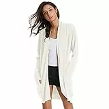 GRACE KARIN Damen Lange Strickjacke Langarm Offene Casual Strickmantel Herbst Cardigan mit Taschen L Elfenbein