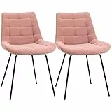 HOMCOM Esszimmerstühle 2er Set Küchenstuhl mit Rückenlehne, Samtoptik, Sessel Stühle, Wohnzimmerstuhl mit Stahlbeine Retrodesign Polsterstuhl für Esstisch, Rosa