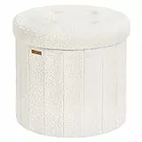 SONGMICS Mazie Kollektion – Sitzhocker rund, Fußhocker mit Stauraum, Faltbarer Hocker mit abnehmbarem Deckel, einfache Montage, Fleece, Wohnheim, Schlafzimmer, Wohnzimmer, cremeweiß LSF606W01