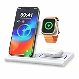 EXW 3-in-1 Induktive Ladestation, Wireless Charger für iPhone 17 16 15 14 13 12 11 Pro & Max Serie, und Apple Watch Ultra 3/11/10/9/8/SE(weiß)