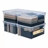 Rotho Clear 4er-Set Aufbewahrungsboxen mit Deckel 18l | Stapelboxen perfekt für Aufbewahrung Kleidung | sicher verschließbar | stapelbar & platzsparend | pflegeleicht | transparent blau