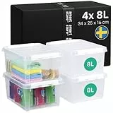 SmartStore - 4x Aufbewahrungsbox mit Deckel Classic 8L (34x25x16cm) | Stapelbare Box mit Deckel | Lebensmittelechte Kunststoffbox | Plastikbox mit Deckel & verstärkten Ecken | 10 Jahre Garantie