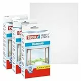 tesa Insect Stop Standard Fliegengitter für Fenster im 3er Pack - Insektenschutz zuschneidbar - Mückenschutz ohne Bohren - 3 x Fliegen Netz - 130 cm x 150 cm - Weiß