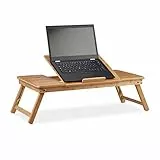 Relaxdays Laptoptisch Bambus XL, ideale Belüftung, höhenverstellbar, 5 Neigungswinkel, Lapdesk mit Schubfach, Natur