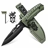 TIVOLI Outdoor Messer Feststehendes Klingen, Full Tang Jagdmesser mit Kydex-Hülle, D2 Kaltstahl Gürtelmesser mit Multifunktionswerkzeug, Geeignet für Camping, Dschungel-Exploration, Wandern