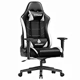 Vittanly Gaming Stuhl, Ergonomischer Gaming Chair Gamer Stuhl mit Kopfstütze und Lendenkissen, Höhenverstellbarer Drehbarer Gaming Sessel Bürostuhl mit 90-165° Rückenlehne einstellbar 150 kg, Weiß