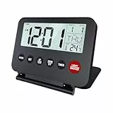 MMOBIEL Reisewecker Klappbar Digital Batteriebetrieben Tragbarer Wecker für Reisen - Digitale Uhr, Wecker, Timer, Schlummern, Datum, Temperatur, Hintergrundbeleuchtung (Ohne Batterien) - Schwarz