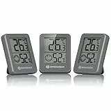 Bresser 3er Set Thermometer Hygrometer - Digitales Raumthermometer für Kontrolle Innenraum Luftfeuchtigkeit, Kühlschrankgeeignet, Wandmontage und Magnet, Schimmelvorbeugung - Indikator Smiley, Grau