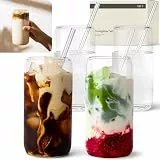 KIVY Trinkgläser Set mit Glas Strohhalm [4x 450ml] Eiskaffee, Wasser & Matcha Glas - Longdrinkgläser Set - Kaffee & Matcha Gläser - Kaffeegläser - Latte Macchiato Gläser - Hohe Cocktailgläser