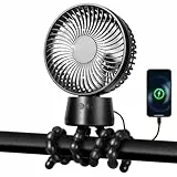 POPERFUN Kinderwagen Ventilator 10000mAh, Stoller Fan mit LED-Licht,Rotierender USB Ventilator, 3 Geschwindigkeiten Geeignet Tragbarer Ventilator für Kinderwagen, Kinderbetten, Autositze, Reisen
