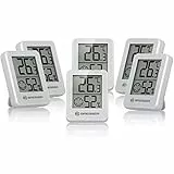 Bresser 6er Set Thermometer Hygrometer - Digitales Raumthermometer für Kontrolle Innenraum Luftfeuchtigkeit, Kühlschrankgeeignet, Wandmontage und Magnet, Schimmelvorbeugung - Indikator Smiley, Weiß