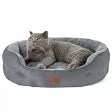 BEDSURE Katzenbett waschbar Katzen Bettchen - 63x53x20cm Katzen Bett mit Zweiseitig Innenkissen Katzenschlafplatz für Katzen oder kleine Hunde,Grau