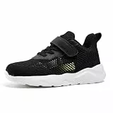 Yeeteepot Kinder Turnschuhe Jungen Mädchen Sportschuhe Atmungsaktiv Laufschuhe Leichte Hallenschuhe rutschfest Sneaker Freizeit Tennisschuhe Fitnessschuhe Einzelne Mesh Schwarz 34 EU