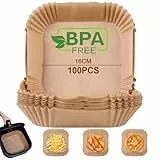 AiQInu Backpapier für Heißluftfritteuse, 100 Stück 16cm BPA-frei Airfryer Backpapier Eckig Wasserdicht Ölfest Pergamentpapier Liner Airfryer Zubehör, für Heißluftfritteuse Ofen Mikrowelle