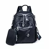 JANSBEN Leder Rucksack Damen Klein, Elegant Cityrucksack Modern Anti-Diebstahl Tagesrucksack Backpack Women Wasserdicht Mini Damenrucksack 2 in 1 für Lässig Schule Reise Arbeit Blau