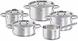 Fissler Family Line/Edelstahl-Topfset, 5-teilig, Kochtopf-Set, Töpfe mit Deckel, spülmaschinen-geeignet, Induktion, alle Herdarten (3 Kochtöpfe, 1 Bratentopf, 1 Stielkasserolle-deckellos)