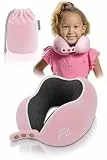 FLOWZOOM Nackenkissen für Kinder ab 3 Jahre - auch für Kindersitz geeignet - einstellbares Memoryfoam Kids-Reisekissen Auto mit weichem & waschbarem Bezug - inkl. Beutel - Rosa, Größe S (ab 3 J.)
