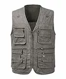 KTWOLEN Herren Outdoor Weste Leicht Atmungsaktiv Anglerweste mit Mehreren Taschen Freizeit Camping Jagd Fischen Fotografie Weste Ärmellos Angeljacke mit Reißverschluss, Dunkelgrau, 7XL