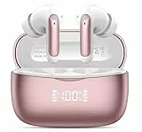 WeurGhy Bluetooth Kopfhörer, Kopfhörer Kabellos Bluetooth 5.3 In Ear Kopfhörer mit 4 ENC Noise Cancelling Mic, 56Std HiFi Stereo Tiefer Bass, IP7 wasserdicht Ohrhörer mit LED Anzeige,2025,Roségold