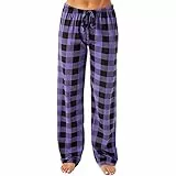 HSUAYEUD Weihnachts Pyjama Schlafanzughose Damen Lang Flanell Baumwolle Karierte Pyjamahose Winter Weich Nachtwäsche Hose Freizeithose mit Taschen und Kordelzug S