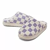 Waysoland Hausschuhe Damen Herren,Flauschige Damen Plüsch Pantoffeln aus Memory-Schaum Kariert Rutschfeste Sohle für Schlafzimmer Winter Slippers Drinnen(Lila,40/41 EU)