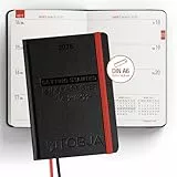 TOBJA Taschenkalender 2026 A6 schwarz - 1 Woche 2 Seiten, Robustes Hardcover, Taschenkalender 2026 klein, Ferien & Feiertage, 2 Lesebändchen & Gummibandverschluss, Kalender 2026 a6 [black]