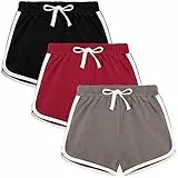 Auranso Kinder Mädchen Kurze Hose Shorts Sporthose Radlerhose Baumwolle Sommer Gym Kurz 3er-Pack 8-10 Jahre Rot/Grau/Schwarz