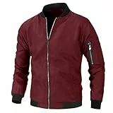 Generisch Winterjacke Herren Jacke Blousonjacke Männlicher Winter-Feste Schlitz-Taschen-Jacken-Langarm-Reißverschluss-Taschen-Jacken-Mantel (Red, L)