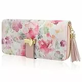 Pomelo Best Damen Geldbörse Portmonee aus Kunstleder, RFID Groß Portemonnaie geblümte Brieftasche mit 12 Kartenfächer und Münzfach