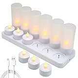 EXTSUD 12 Stück Led Teelichter Aufladbare Teelicht mit Ladestation Elektrische Teelichter Wiederaufladbar Kerzen Flackernd Flammenlose Kerzen für Halloween Weihnachten Tisch Deko