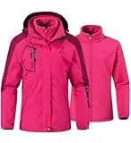 YSENTO Damen 3-in-1 Skijacke Winter Fleecejacke wasserdichte Winddichte Warme Funktions Outdoor Softshell Jacke mit Abnehmbarer Kapuze(Rosarot,2XL)