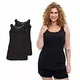 Zizzi 2er-Pack Top Rundhals - Plus Size Damen, gerippte Basic-Tops mit Spitzendetail, Lange Passform zum Layern, Mode für Damen große größen