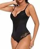 YARRCO Shapewear Damen Formende Bodysuits Body Shaper Figurformende Unterwäsche Bauchweg Miederbody Spitze Formbody Strings (Schwarz-Spitze, 2XL)