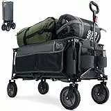 TIMBER RIDGE XXL Bollerwagen Faltbar Strand Handwagen mit Seitentasche Getränkehalter verstellbarem Griff, Gartenwagen Strandwagen für Alle Gelände, Draussen Camping Einkaufen, 100kg Belastbarkeit