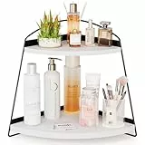 Puricon 2 Etagen Eck Organizer küchenregal Arbeitsplatte Organizer, Aufbewahrungsregal Etagere Badezimmer Kosmetik Organizer Halter Gewürzregal Eckregal für Badezimmer, Küche -1Weiß