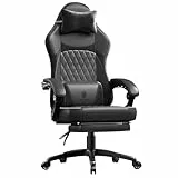 Dowinx Gaming Stuhl Racing Gamer Stuhl, Ergonomischer Gaming Sessel mit Lendenwirbelstütze, Gaming Chair PU Leder 150KG, Schwarz
