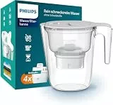 Philips Water Wasserfilterkanne +4 Antikalk+ Ersatzfilterkartuschen schneller Durchfluss elektronischer Timer reduziert Wasserhärte um bis zu 50 Prozent 2,6 L