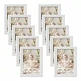 WOLTU Bilderrahmen 10x15cm 10er Set Fotorahmen Holzrahmen mit Passepartout, zum vertikalen oder horizontalen Aufhängen/Aufstellen, Posterrahmen Collage Wanddeko, Weiß