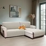 BellaHills Sofabezug L Form 2 Sitzer (205cm), Couch Überzug L Form Mit Armlehne, Ecksofa Bezug Rechts Für Hund Katze, Sofa Überzug Eckcouch rutschfest Sofa Auflage für Wohnzimmer, Französische Eiche