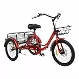 Akuoyiexemye 20 Zoll Faltbares Dreirad für Erwachsene 7-Gang 3 Rad Fahrrad mit Einkaufskorb und Schloss, Höhenverstellbar Cityräder Tragfähigkeit 130kg (Rot)