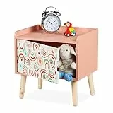Relaxdays Nachttisch Kinder, mit Staufach, HBT: 41 x 40 x 30 cm, Kinderzimmer, Kinderkommode Regenbogen, Holz, MDF, bunt, Rainbows